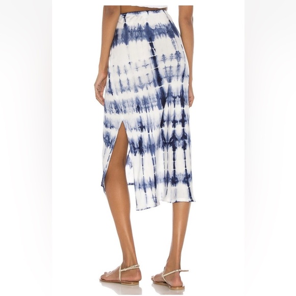 Cali Dreaming Slip Skirt Denim Shibori Tie Dye Blue Side Slit Revolve Size S - Picture 3 of 16